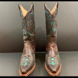 Twisted X western Cowboy Boots Brown sz 8 teal
